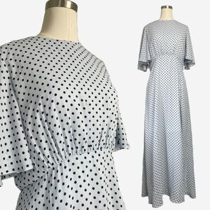 Who What Wear NWOT Light blue black polka dot flutter sleeve maxi dress spring M